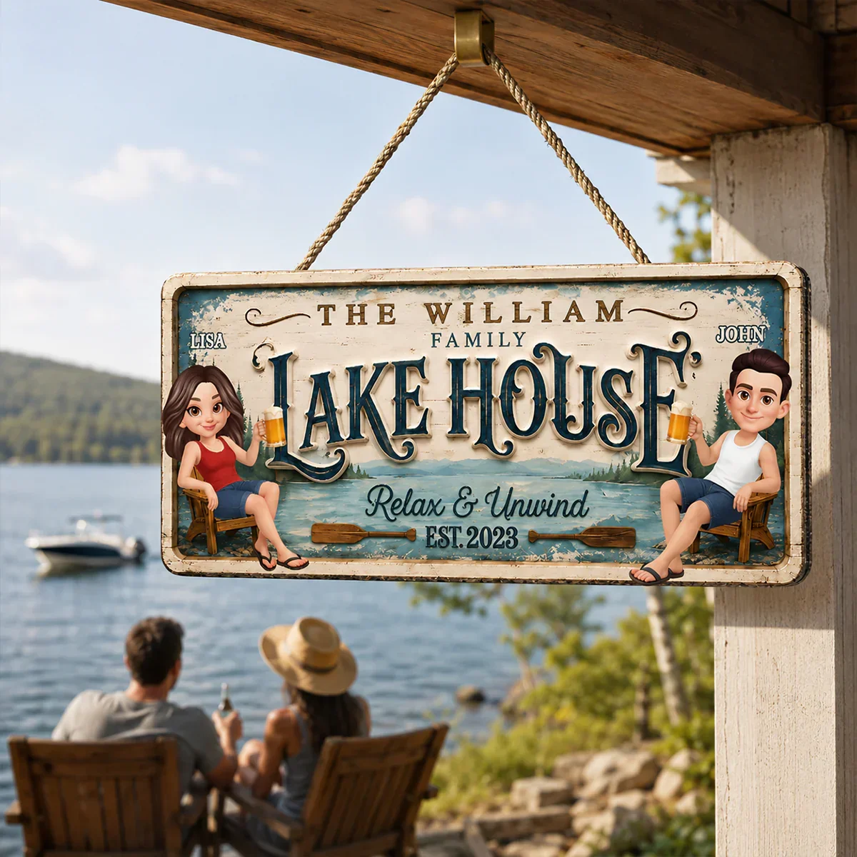 Personalized Wooden Sign for Lake House, Custom Family Cabin Decor, Unique Creative Gift for Couple - Image 3