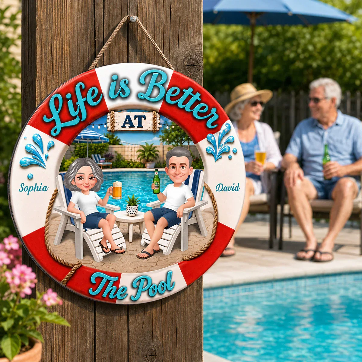 Personalized Wooden Sign, Life Is Better at The Pool, Couple Relaxing with Drinks, Unique Gift - Image 5