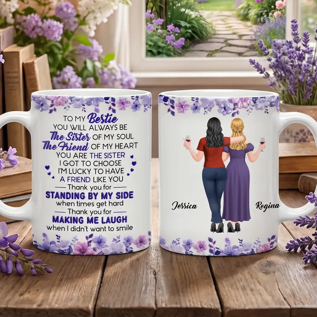 Custom Mug For Soul Sister, Two Friends Arm In Arm Design, Creative Gift For Coffee & Tea Moments