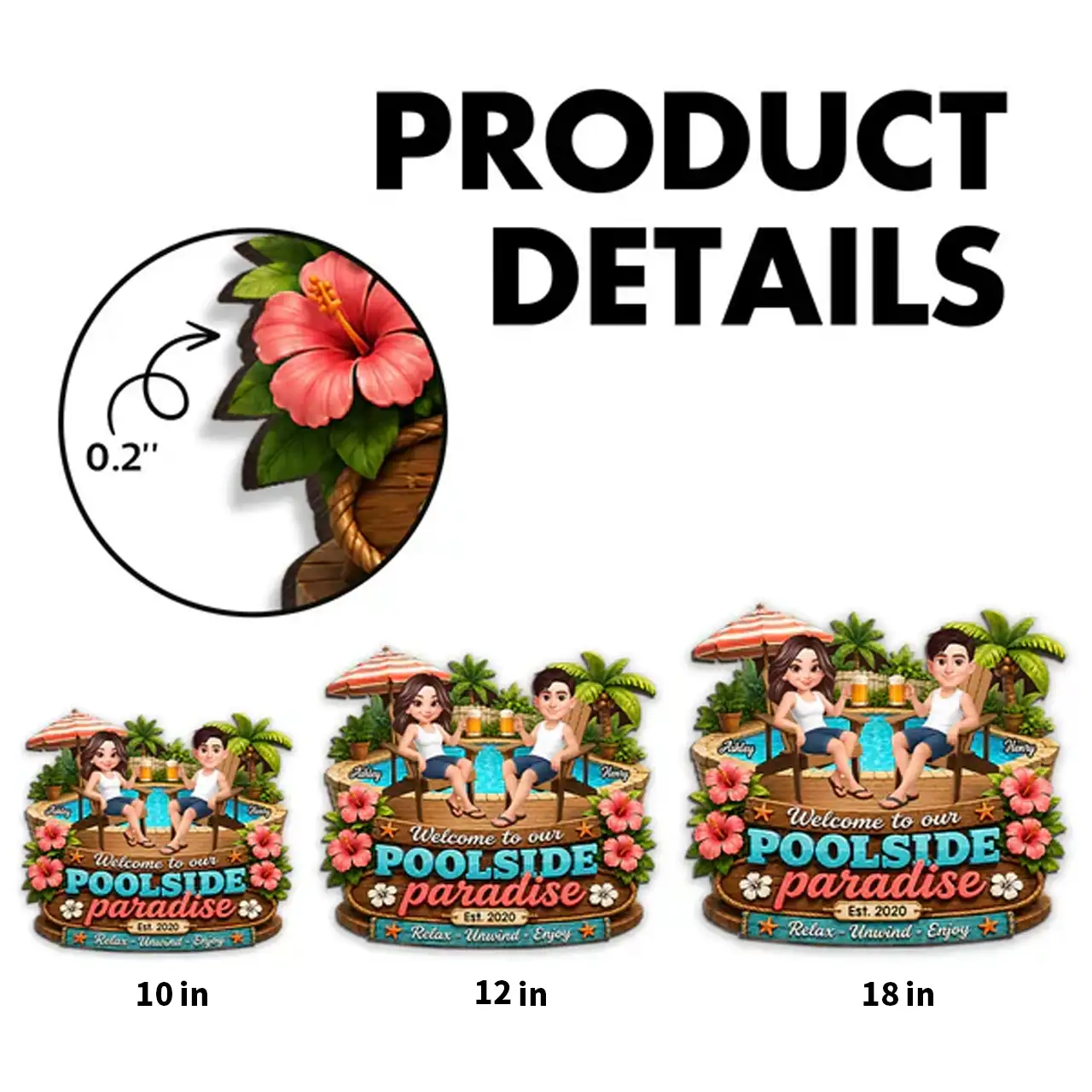 Personalized Wooden Sign, Poolside Paradise Seated Couple Art, Unique Gift for Summer Patio & Porch - Image 4