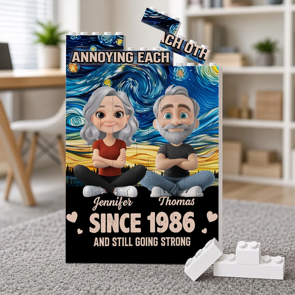 Personalized Building Brick Puzzle With Sitting Couple Avatars, Unique Creative Gift for Couple - Image 2