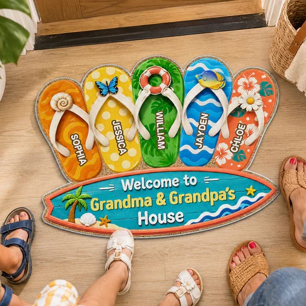 Personalized Shaped Doormat, Summer Flip Flop Welcome Unique Gift for Grandma & Grandpa's House - Image 7
