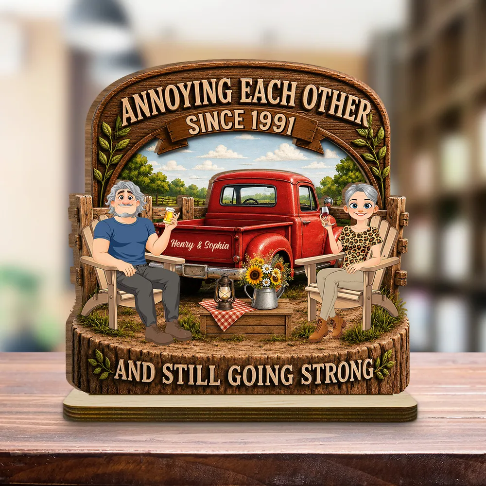 Personalized 2-Layer Wooden Plaque With Rustic Couple & Red Truck, Unique Gift For Couple - Image 4