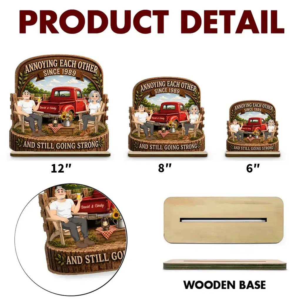 Personalized 2-Layer Wooden Plaque With Rustic Couple & Red Truck, Unique Gift For Couple - Image 5