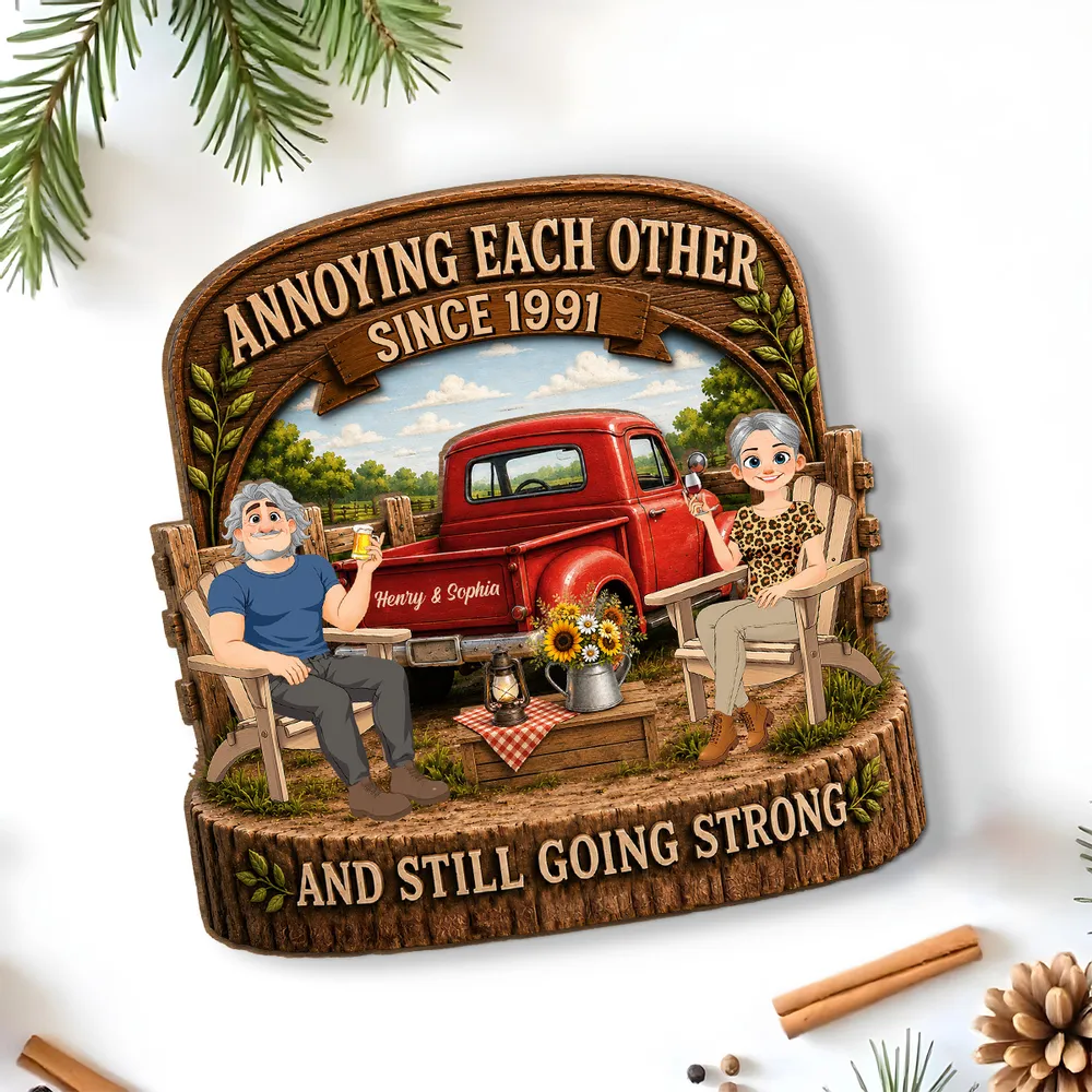 Personalized 2-Layer Wooden Plaque With Rustic Couple & Red Truck, Unique Gift For Couple - Image 7