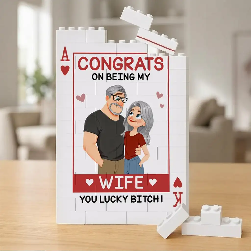 Custom Building Brick Puzzle with Playful Wife Message, Creative Gift for Couples