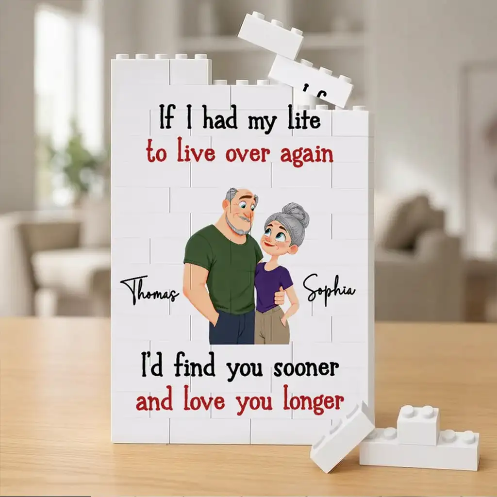 Personalized Building Brick Puzzle With Romantic Couple Art, Unique Creative Gift For Partner