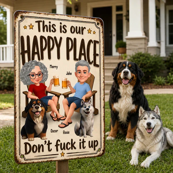 Personalized Rectangular Iron Sign, Vintage Happy Place Couple & Dogs, Unique Creative Gift for Home - Image 5