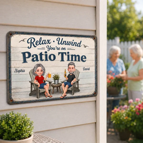 Personalized Metal Sign with Seated Patio Couple, Relax Unwind Decor, Unique Gift for Couples - Image 8