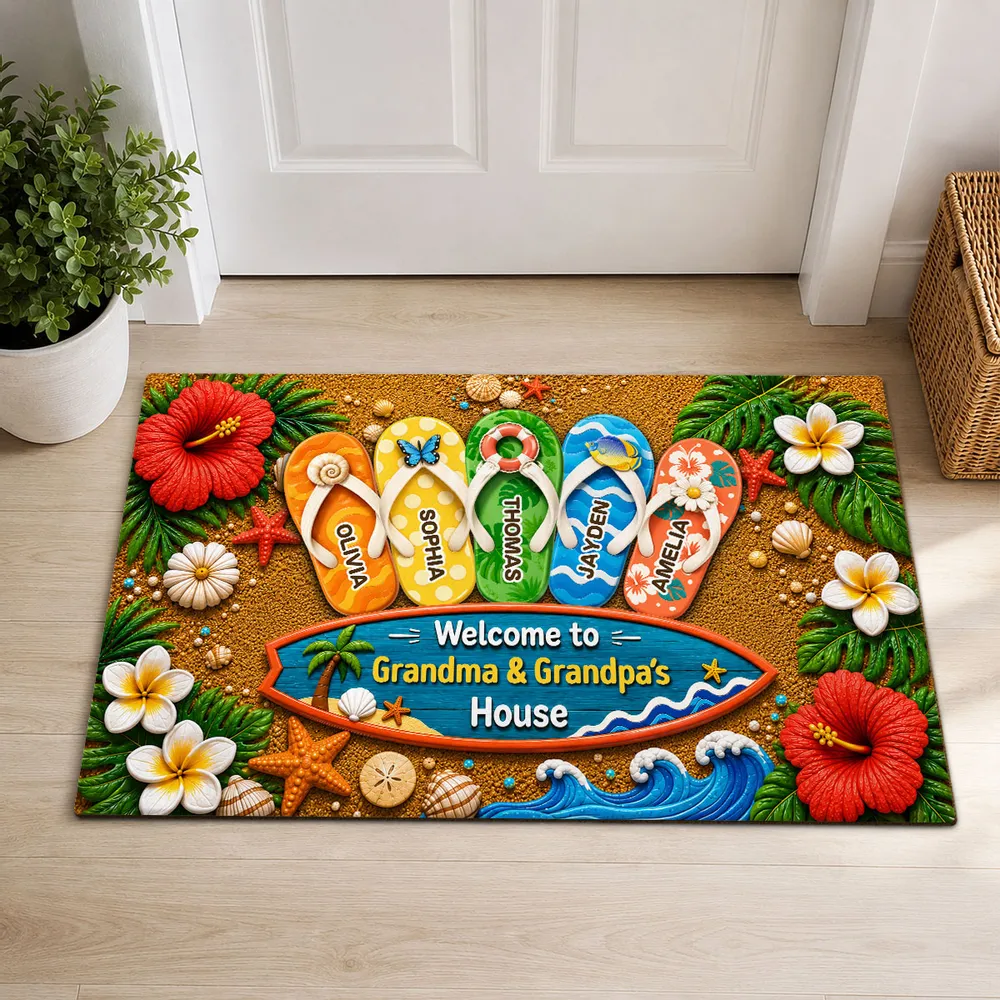 Personalized Standard Doormat, Hello Summer Flip-Flop Design for Grandma & Grandpa, Unique Gift - Image 2
