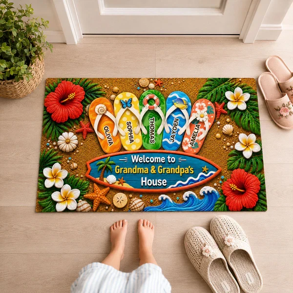 Personalized Standard Doormat, Hello Summer Flip-Flop Design for Grandma & Grandpa, Unique Gift - Image 4