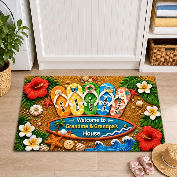 Personalized Standard Doormat, Hello Summer Flip-Flop Design for Grandma & Grandpa, Unique Gift - Image 5