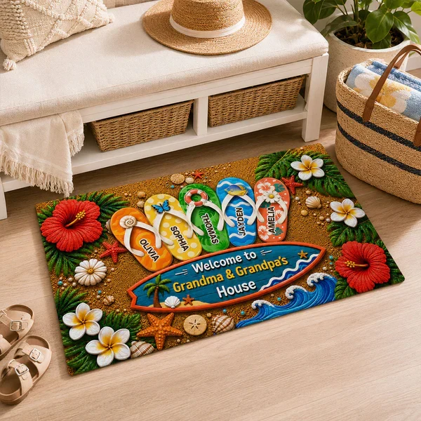 Personalized Standard Doormat, Hello Summer Flip-Flop Design for Grandma & Grandpa, Unique Gift - Image 6