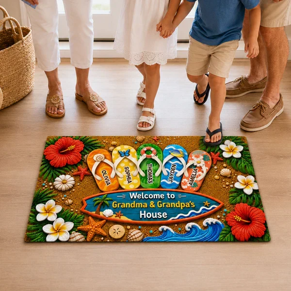 Personalized Standard Doormat, Hello Summer Flip-Flop Design for Grandma & Grandpa, Unique Gift - Image 7