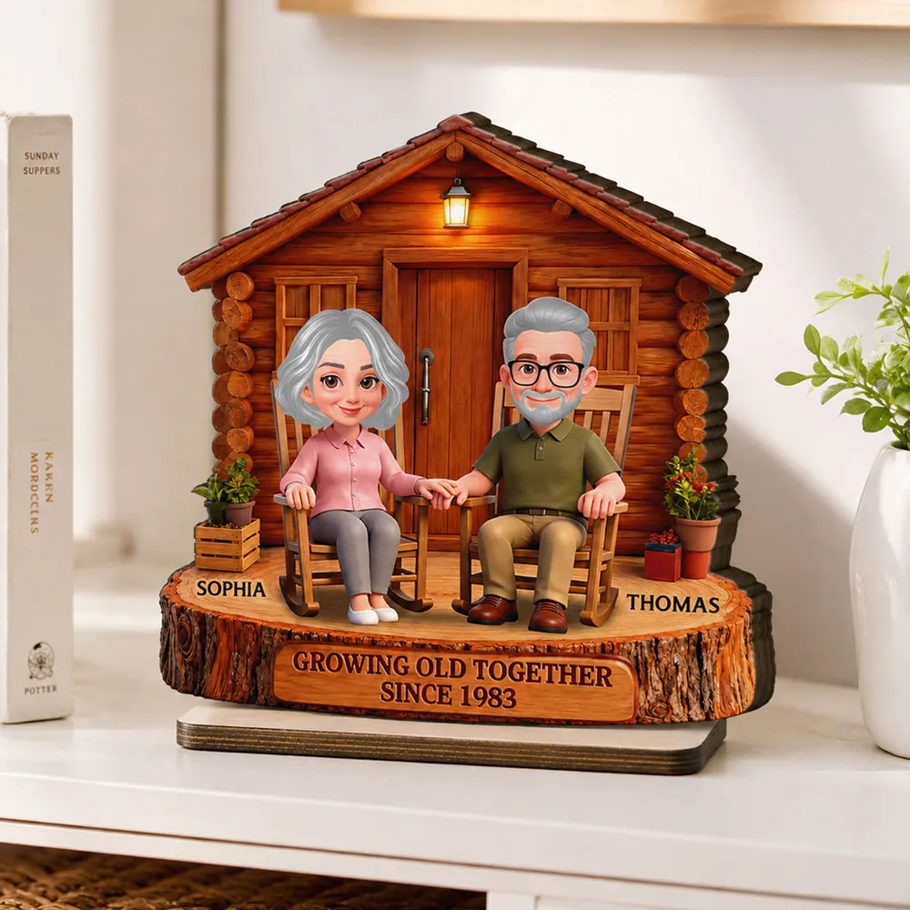 Growing Old Together 2-Layer Wooden Plaque, Couple Holding Hands at Cabin, Creative Anniversary Gift - Image 3