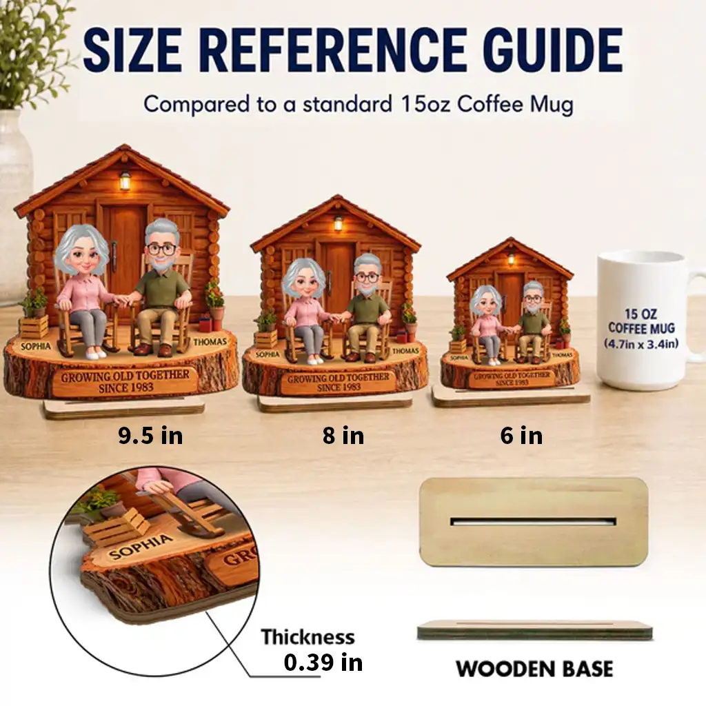 Growing Old Together 2-Layer Wooden Plaque, Couple Holding Hands at Cabin, Creative Anniversary Gift - Image 4