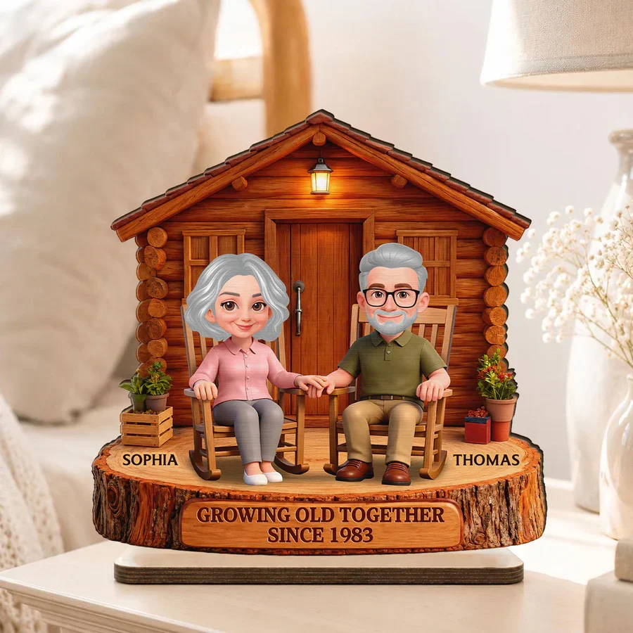 Growing Old Together 2-Layer Wooden Plaque, Couple Holding Hands at Cabin, Creative Anniversary Gift - Image 5