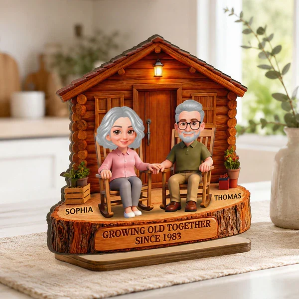Growing Old Together 2-Layer Wooden Plaque, Couple Holding Hands at Cabin, Creative Anniversary Gift - Image 6
