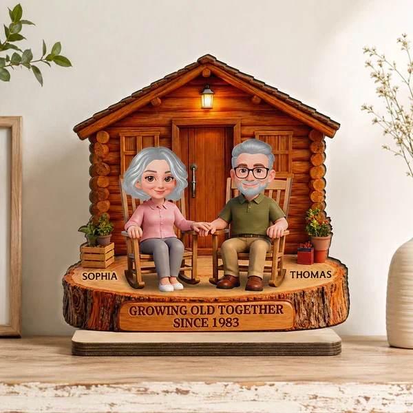 Growing Old Together 2-Layer Wooden Plaque, Couple Holding Hands at Cabin, Creative Anniversary Gift - Image 7