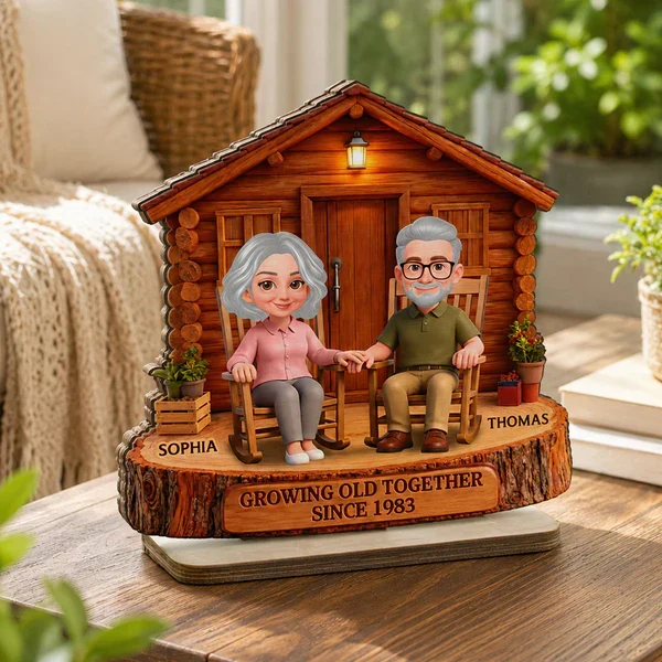 Growing Old Together 2-Layer Wooden Plaque, Couple Holding Hands at Cabin, Creative Anniversary Gift - Image 8