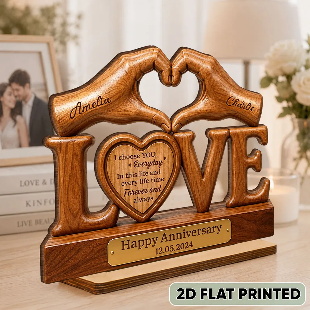 Personalized 2-Layer Wooden Plaque for Couple, Heart Hands Anniversary Unique Creative Gift - Image 3