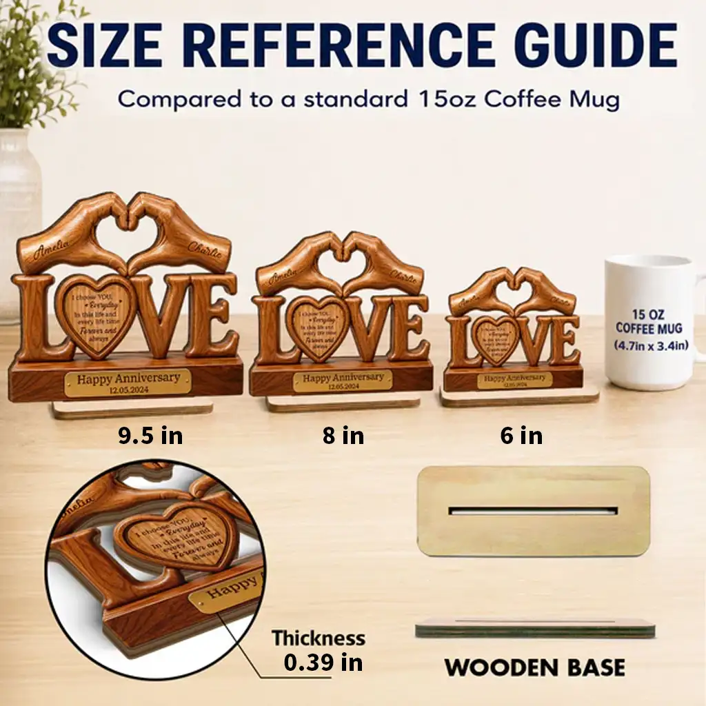 Personalized 2-Layer Wooden Plaque for Couple, Heart Hands Anniversary Unique Creative Gift - Image 4