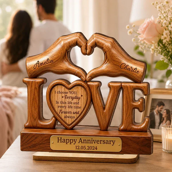 Personalized 2-Layer Wooden Plaque for Couple, Heart Hands Anniversary Unique Creative Gift - Image 7