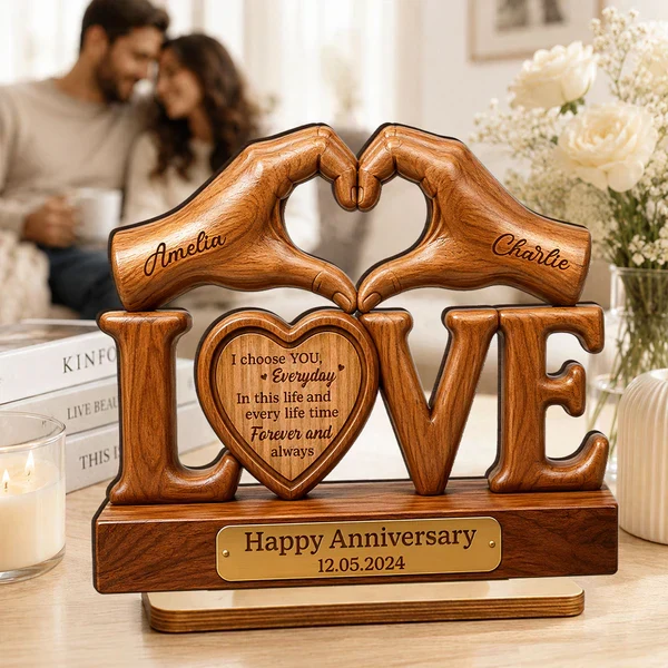 Personalized 2-Layer Wooden Plaque for Couple, Heart Hands Anniversary Unique Creative Gift - Image 8