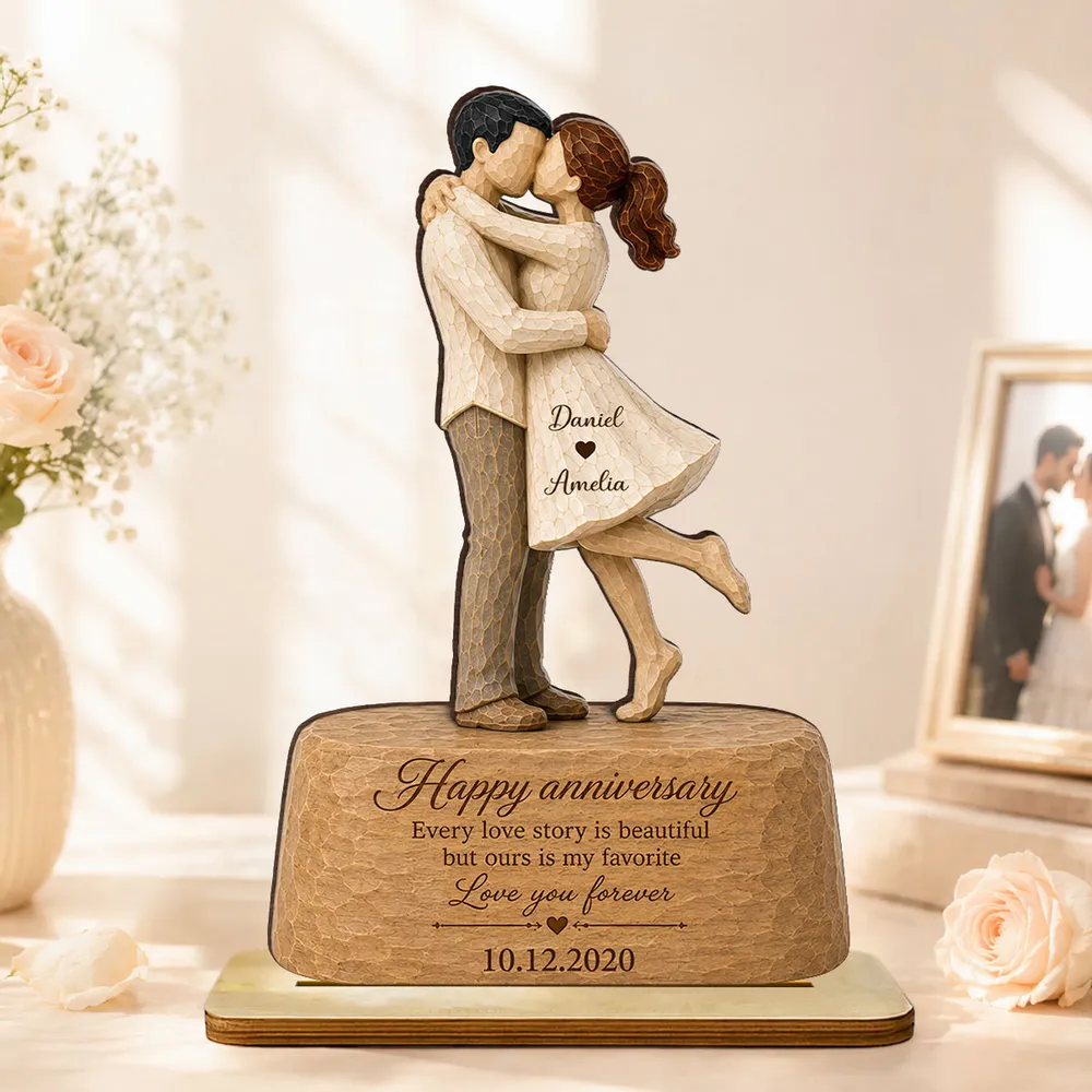 Personalized Wooden Plaque, Kissing Couple Anniversary Keepsake, Unique Gift for Her & Him - Image 2
