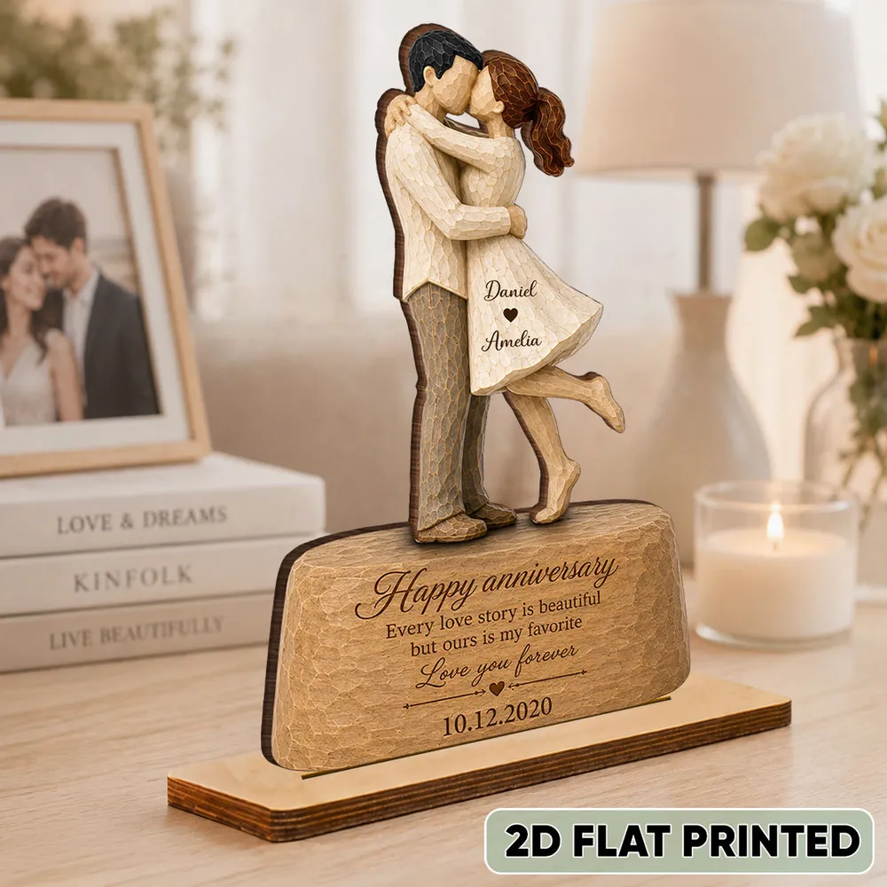 Personalized Wooden Plaque, Kissing Couple Anniversary Keepsake, Unique Gift for Her & Him - Image 3