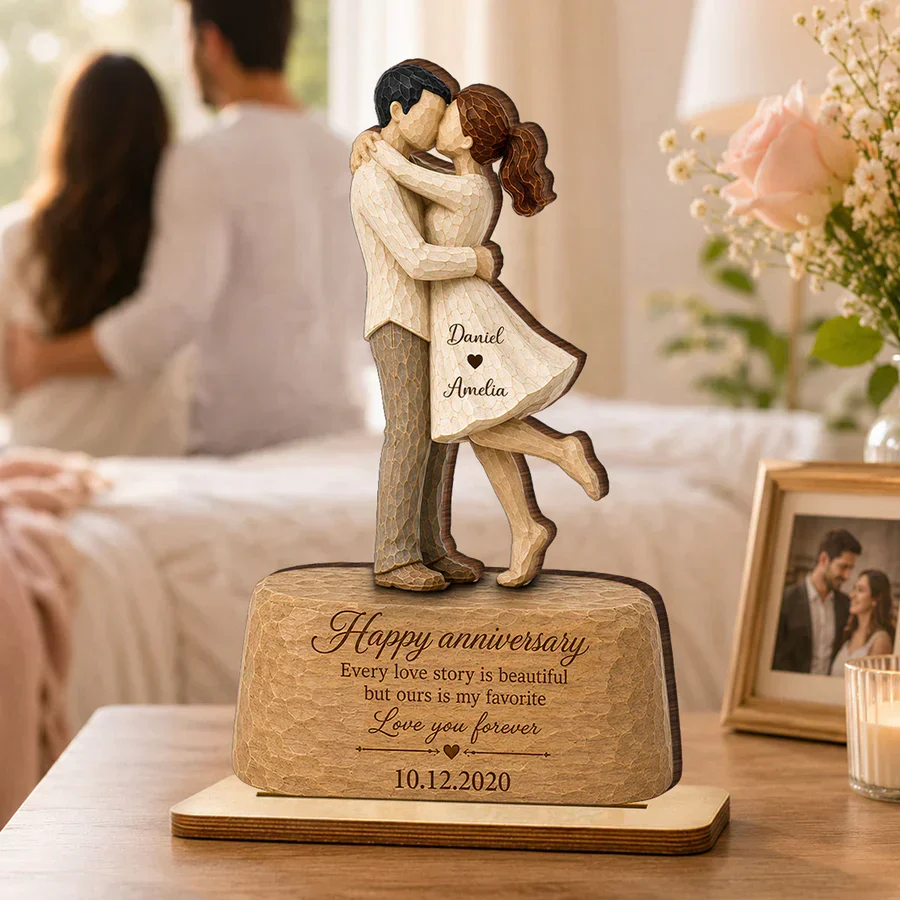 Personalized Wooden Plaque, Kissing Couple Anniversary Keepsake, Unique Gift for Her & Him - Image 5