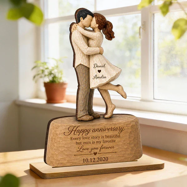 Personalized Wooden Plaque, Kissing Couple Anniversary Keepsake, Unique Gift for Her & Him - Image 6
