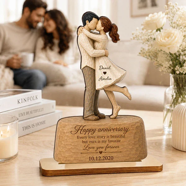 Personalized Wooden Plaque, Kissing Couple Anniversary Keepsake, Unique Gift for Her & Him - Image 7