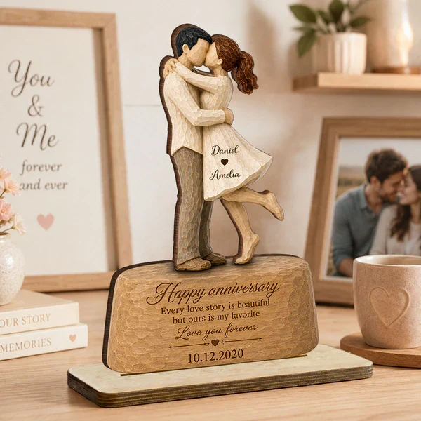 Personalized Wooden Plaque, Kissing Couple Anniversary Keepsake, Unique Gift for Her & Him - Image 8