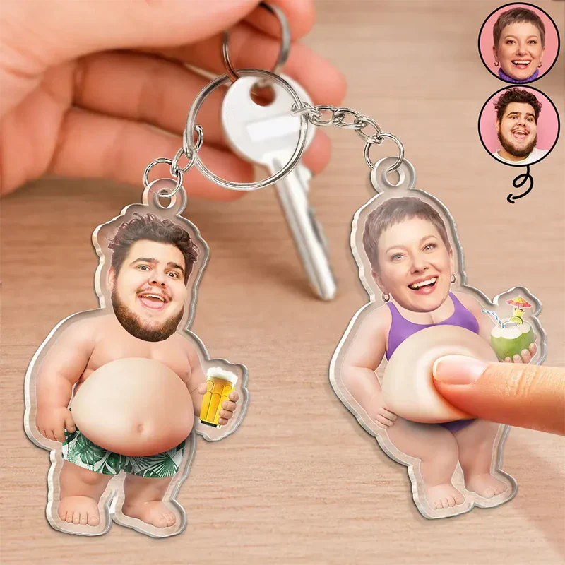 Custom Photo Silicone Belly Acrylic Keychain, Funny Summer Personalized Unique Gift for Friends - Image 2