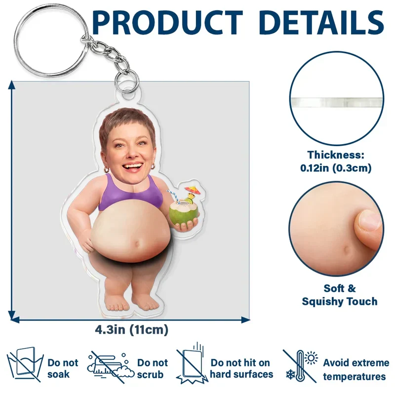 Custom Photo Silicone Belly Acrylic Keychain, Funny Summer Personalized Unique Gift for Friends - Image 4
