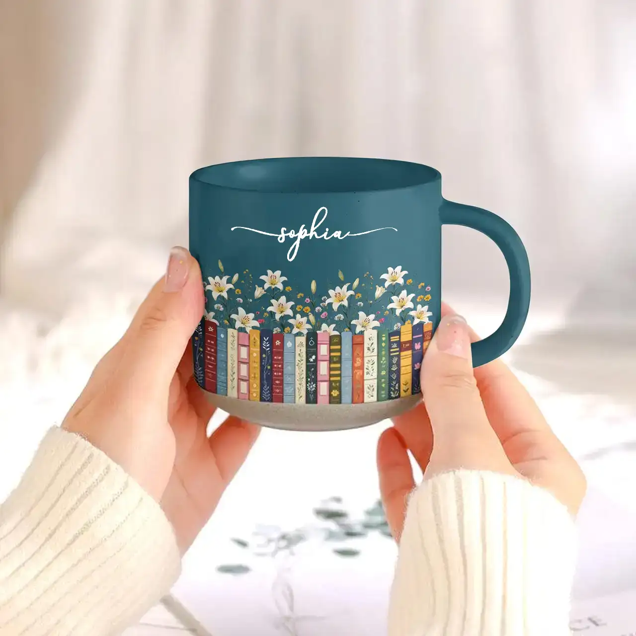 Personalized Birthflower Pottery Mug for Book Lovers, Unique Creative Gift for Daily Coffee - Image 2