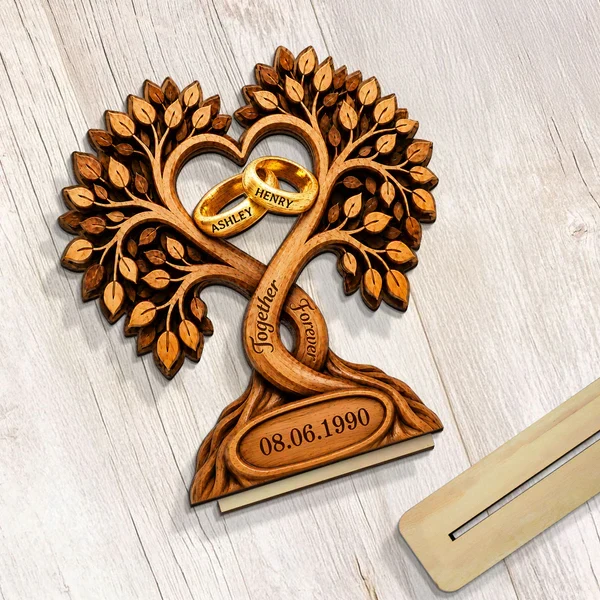Personalized 2-Layer Wooden Plaque With Heart Tree & Rings, Unique Anniversary Gift For Couples - Image 8