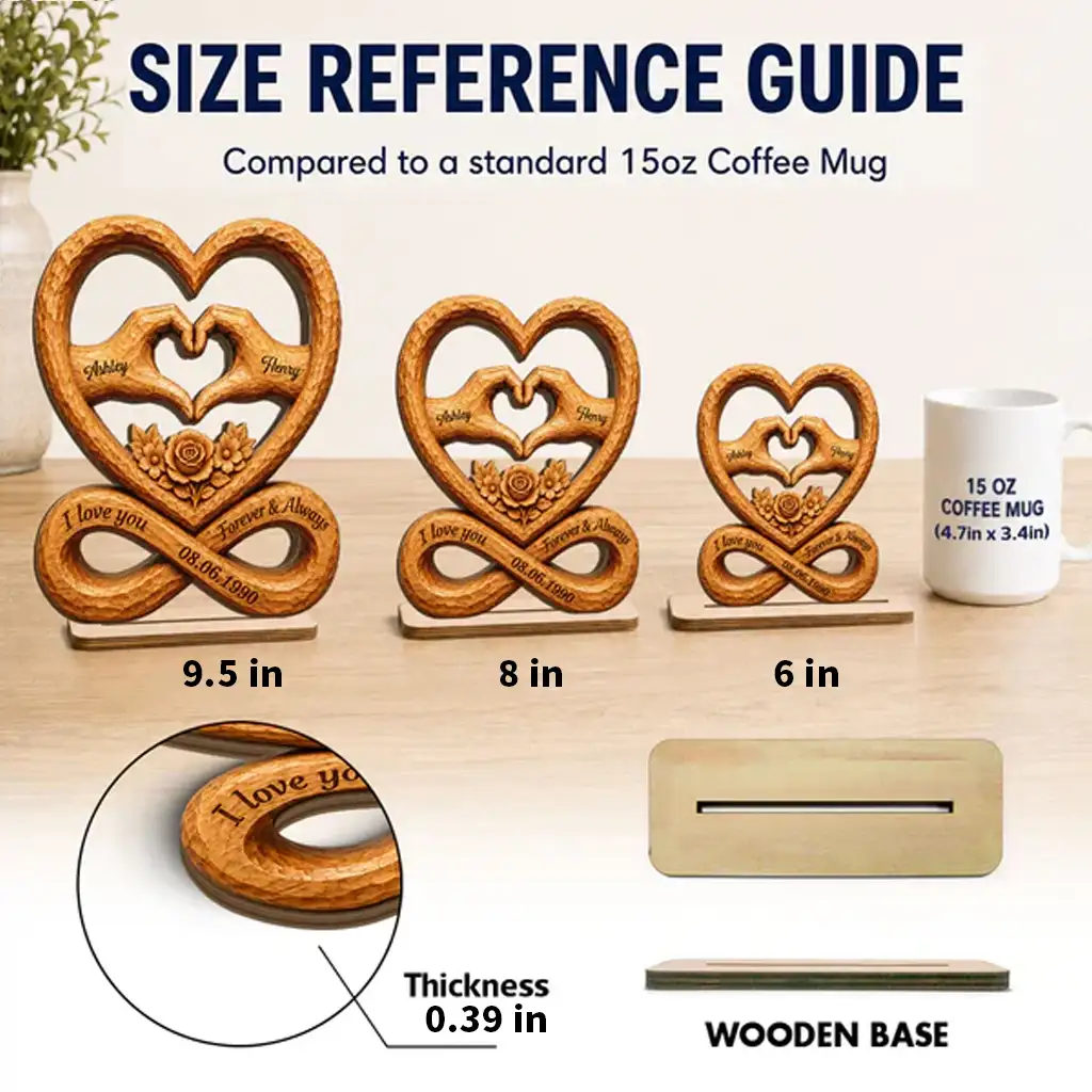 Personalized 2-Layer Wooden Plaque, Heart Hands & Infinity Design, Unique Gift for Couple - Image 4