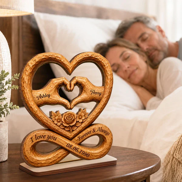 Personalized 2-Layer Wooden Plaque, Heart Hands & Infinity Design, Unique Gift for Couple - Image 6