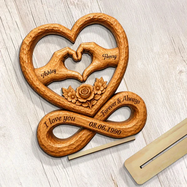 Personalized 2-Layer Wooden Plaque, Heart Hands & Infinity Design, Unique Gift for Couple - Image 8
