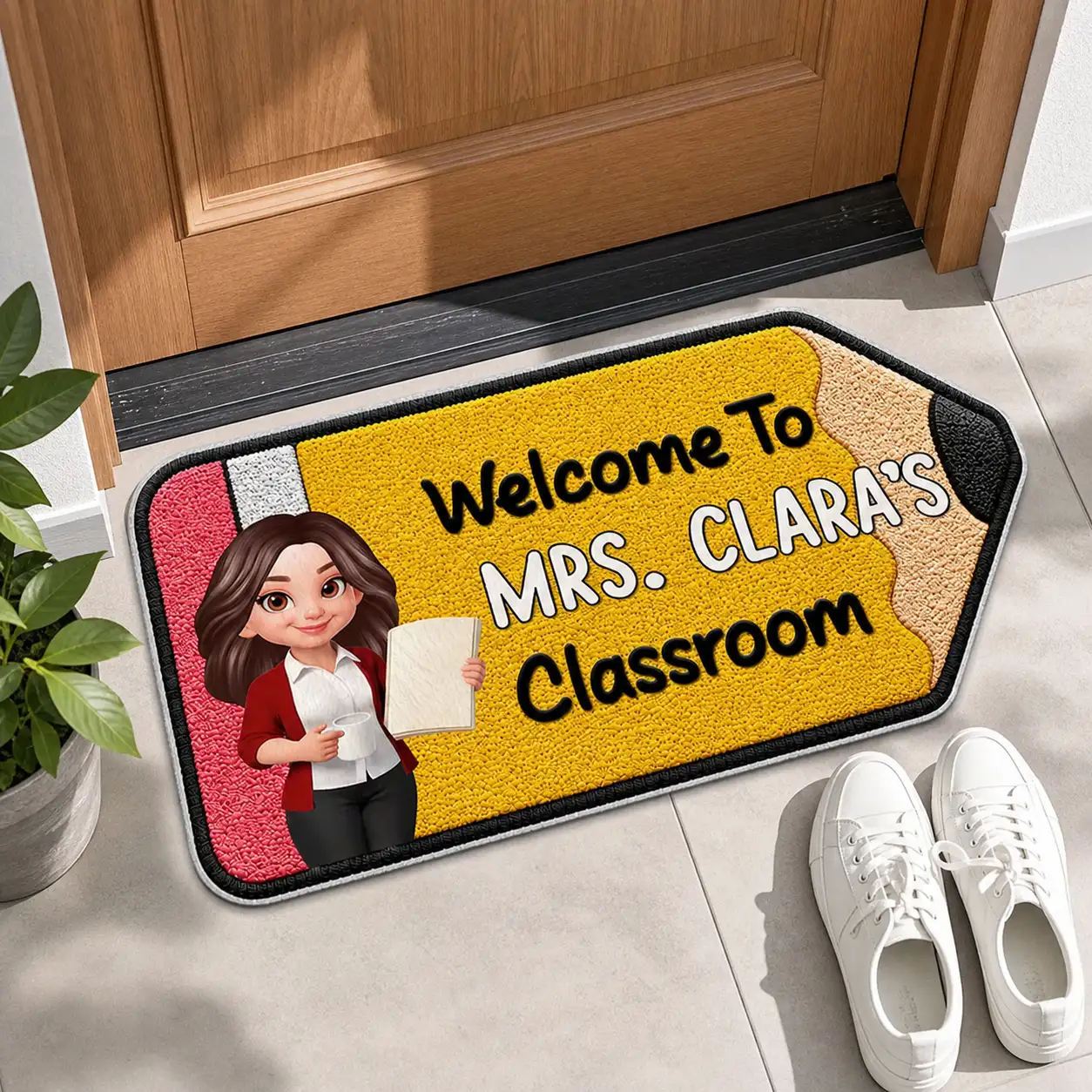 Personalized Shaped Doormat, Pencil Classroom Welcome Mat, Unique Teacher Gift for Back to School