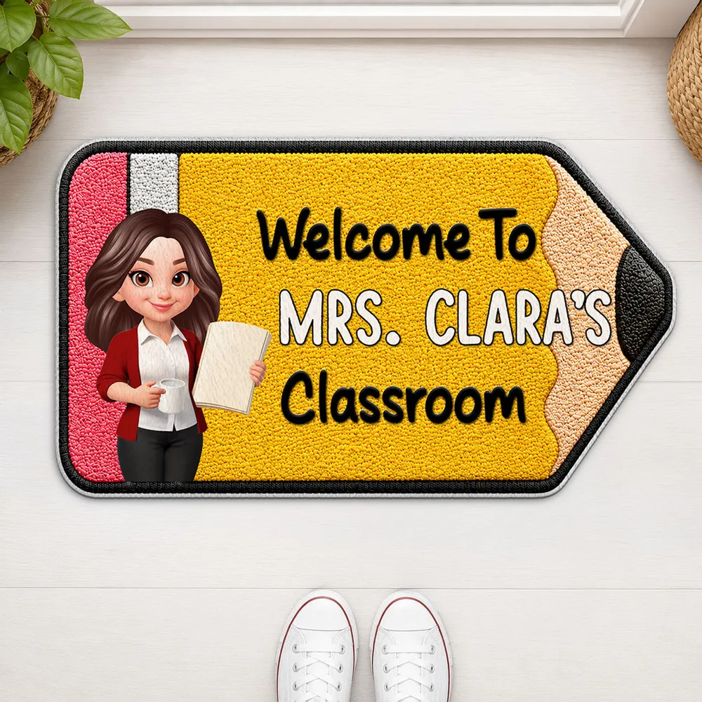 Personalized Shaped Doormat, Pencil Classroom Welcome Mat, Unique Teacher Gift for Back to School - Image 2