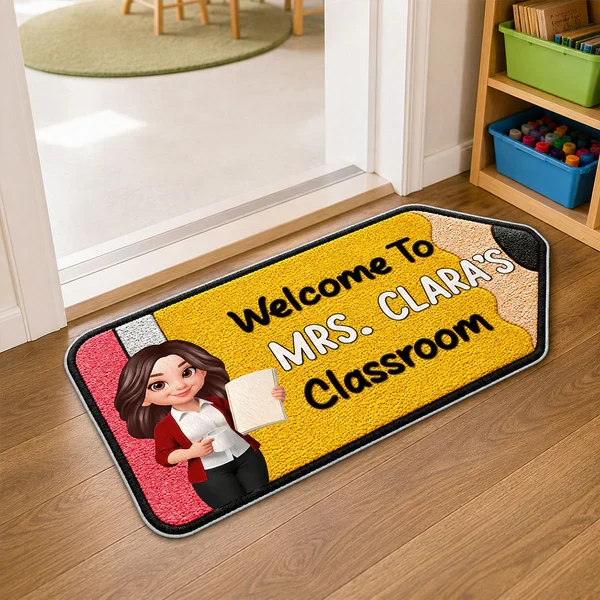 Personalized Shaped Doormat, Pencil Classroom Welcome Mat, Unique Teacher Gift for Back to School - Image 3