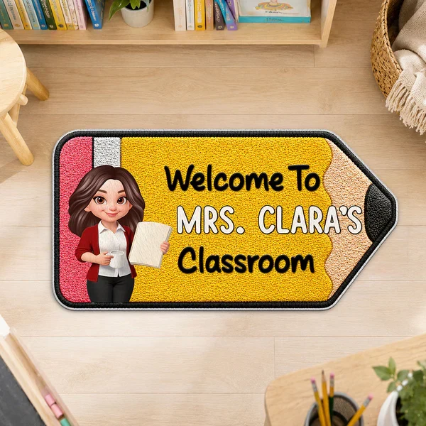 Personalized Shaped Doormat, Pencil Classroom Welcome Mat, Unique Teacher Gift for Back to School - Image 7