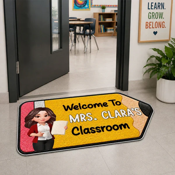 Personalized Shaped Doormat, Pencil Classroom Welcome Mat, Unique Teacher Gift for Back to School - Image 8