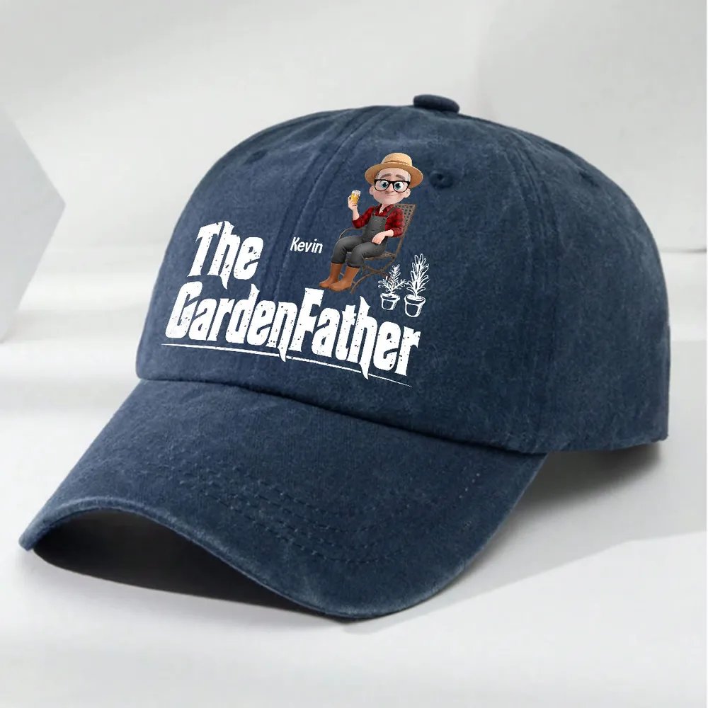 Personalized Washed Denim Baseball Cap, The GardenFather Cartoon, Unique Gift for Gardener Dad - Image 2