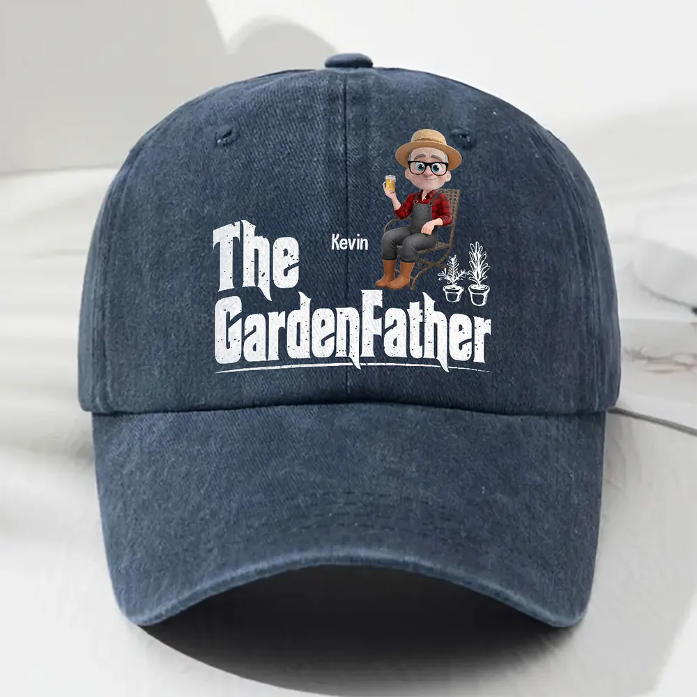 Personalized Washed Denim Baseball Cap, The GardenFather Cartoon, Unique Gift for Gardener Dad - Image 3