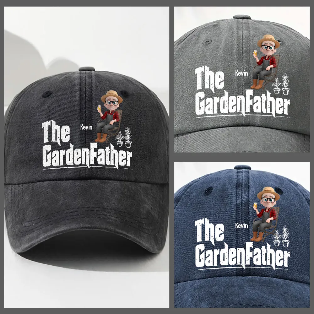 Personalized Washed Denim Baseball Cap, The GardenFather Cartoon, Unique Gift for Gardener Dad - Image 5