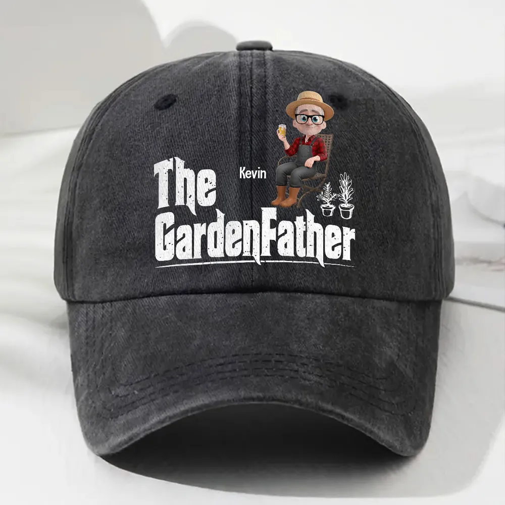 Personalized Washed Denim Baseball Cap, The GardenFather Cartoon, Unique Gift for Gardener Dad - Image 6